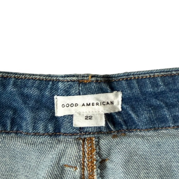 Good American Good Curve Straight Jeans Indigo Frayed Raw Hem Size 22 - Picture 5 of 7